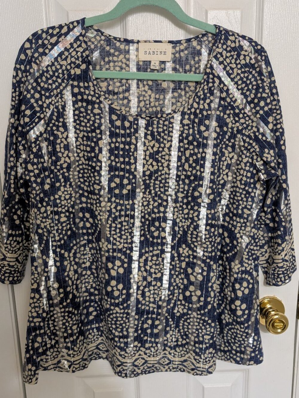 Sabine Indigo Blue Top with Silver Stripe